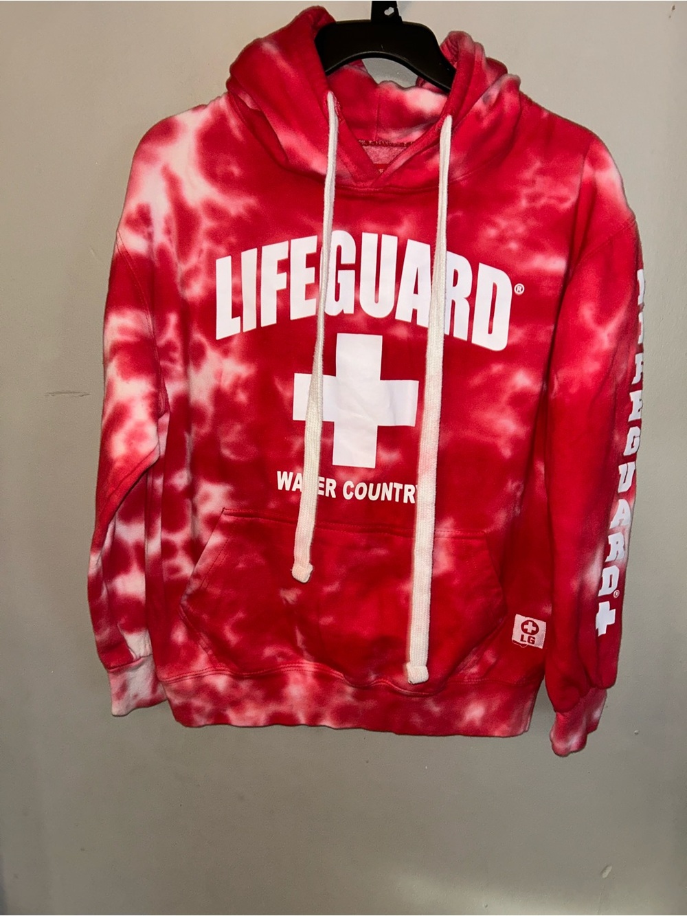 Lifeguard Hoodie - red bleach dyed pullover fleece